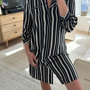 Ann Taylor silk black and white striped shirt dress